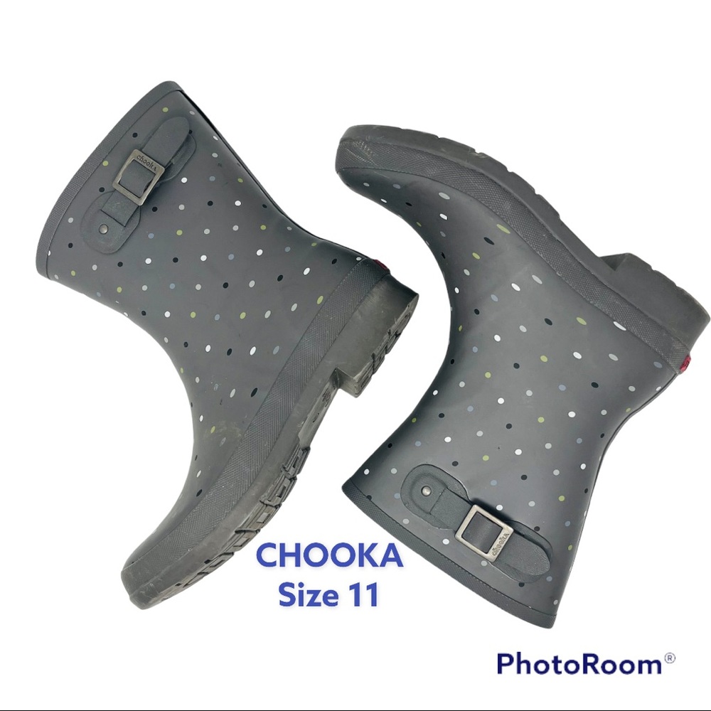 CHOOKA Rain Boots Size 11 Taupe Petit Dot Delridge Mid Height Waterproof